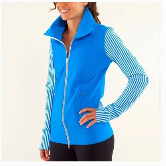 Lululemon Daily Yoga Jacket Full Zip Beaming Blue Stripes Luon size 4 - Picture 1 of 9